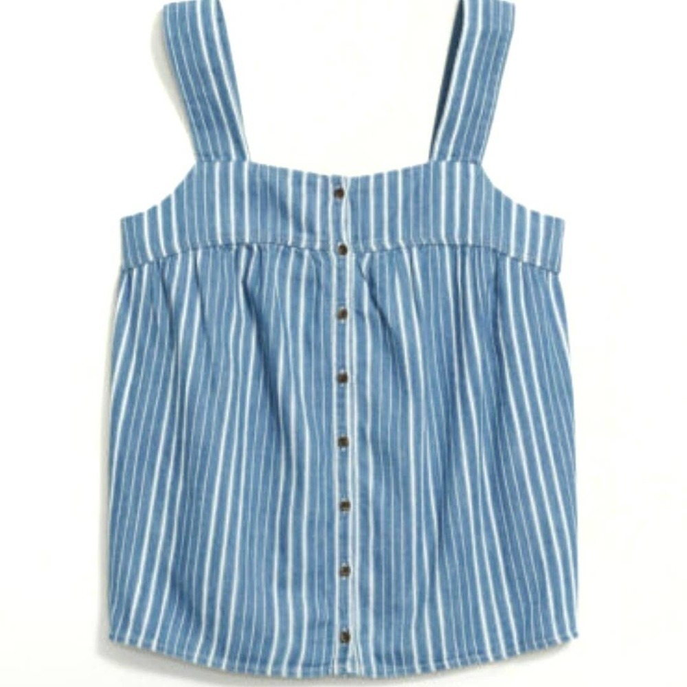 NEW Old Navy Utility Tank Top L Blue Stripe Button Front Boho Sleeveless NWT